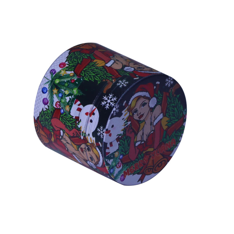 Whole Body UV Printed 4 layers 1.6 Inches Solid Upper Cover Cylindrical Diamond Shaped Teeth Christmas Theme Zinc CNC Manual Grinders