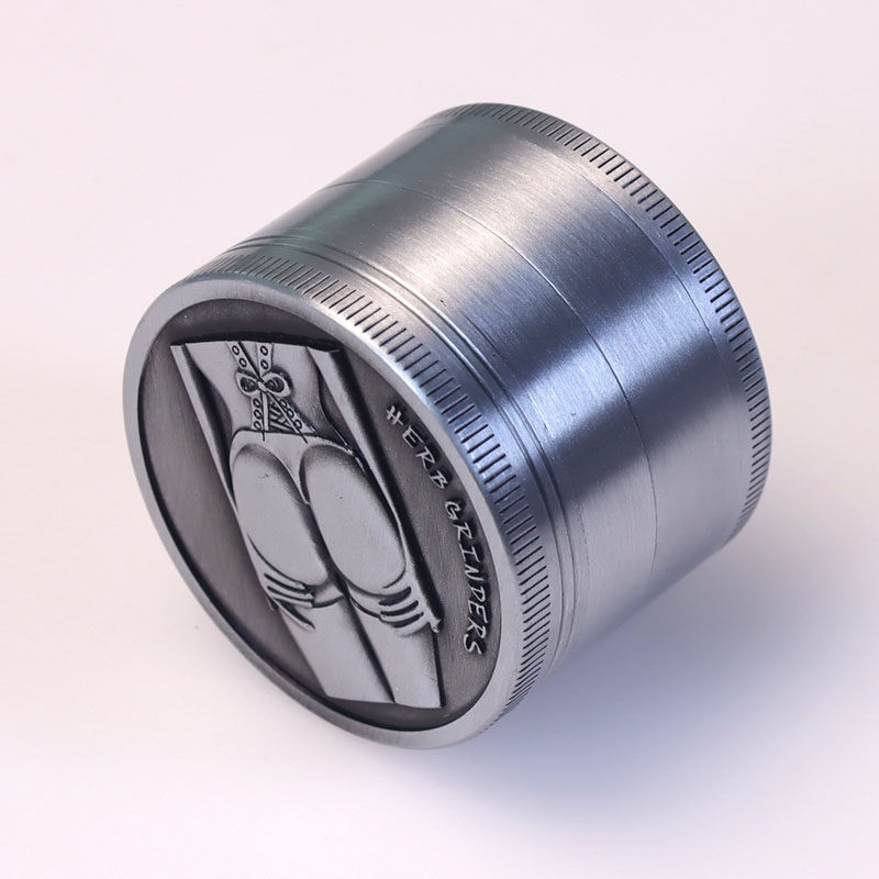 Anique Silver Color 4 Parts 2.0 Inch Solid Top Cover Embossed Sexy Beauty Cylindrical Shaped Diamond Teeth Manual Zinc CNC Weed Grinder