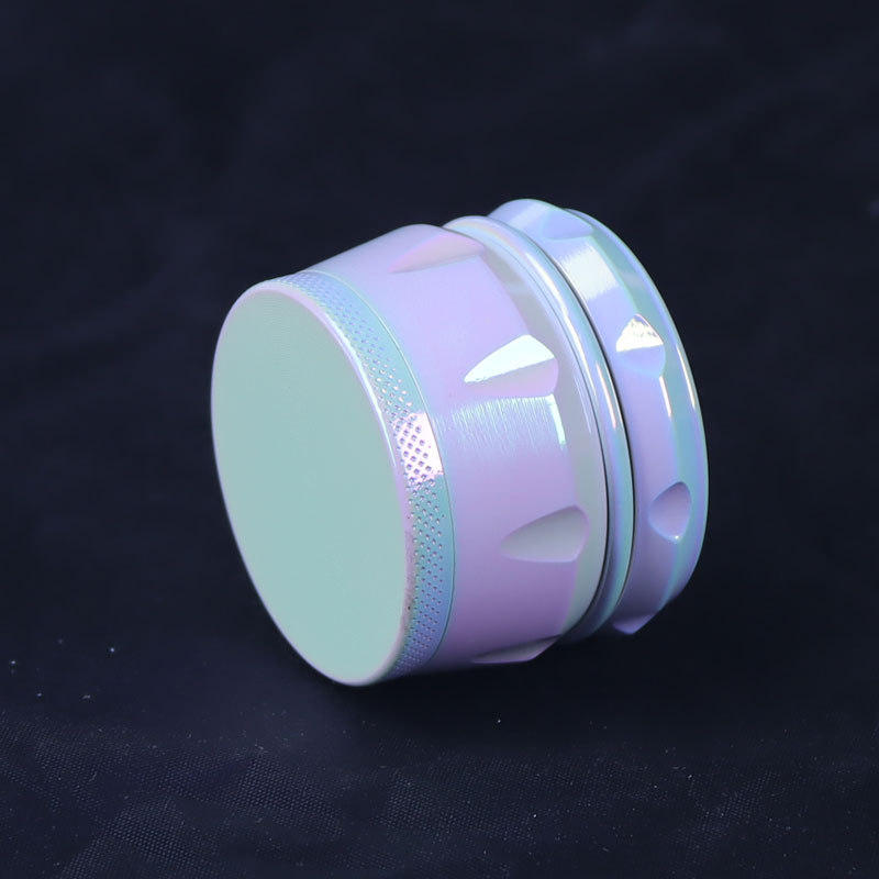 Iridescent Color 4 Parts Mini Size 1.66 Inches Solid Top Drum shaped Square Teeth Zinc CNC Manual Herb Crusher