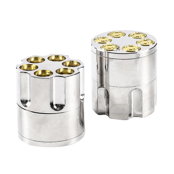 Unique Design 30mm Diameter Revolver Magazine Shaped Square Teeth Media Size 3 Parts Weed Grinders