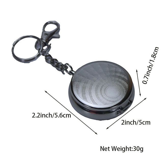 Mini Size Portable Push Type Spring Flip Lid Round Embossing Metal Ashtray With Key Chain