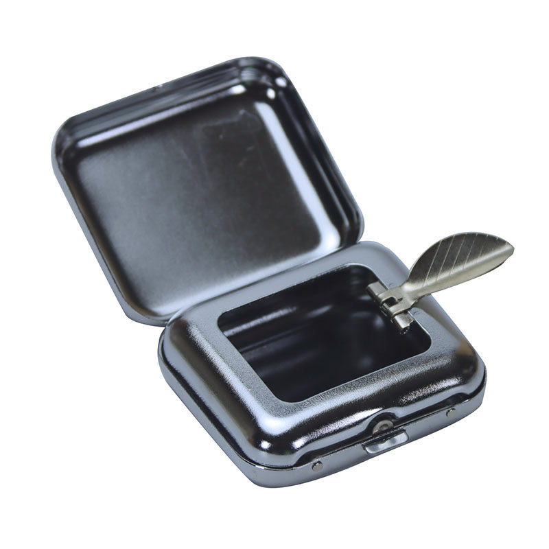 Mini Size Portable Push Type Spring Flip Lid Square Metal Mirror Finishing Ashtray