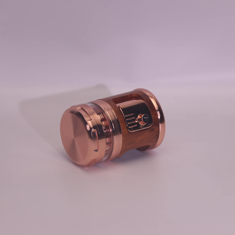 4 Parts Imitation Wood Bamboo Root Shape Metal Teeth Window Manual Switch Tobacco Pouring Cabin Vibrating Herb Grinder with Light