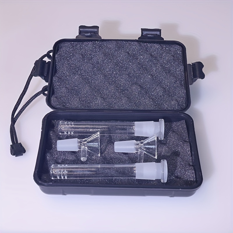 Outdoor Anti-Shock And Anti-Fall Portable Plastic Box Inside 4 Pieces Glass Accessories 3.5" Glass Down Stem With Cross Cutter Filtration And Glass Bowl With Handle