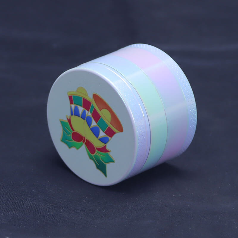 Media Size Iridescent Color 4 Parts 2 Inch Solid Top Cover Christmas Theme Cylindrical Shaped Diamond Teeth Manual Zinc CNC Herb Grinder