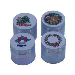 Mini Size Iridesent Color 4 Parts 1.6 Inches Solid Top Cover Christmas Theme Cylindrical Shaped Diamond Teeth Manual Zinc CNC Tobacco Grinders With Plastic Scraper