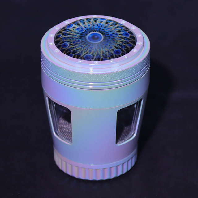 Iridesent Color 4 Parts 2.2 Inches Solid Convex Top Cover Inlay Resin Crystal Djembe Shaped Diamond Teeth Side Windows Manual Zinc CNC Herb Handmullers