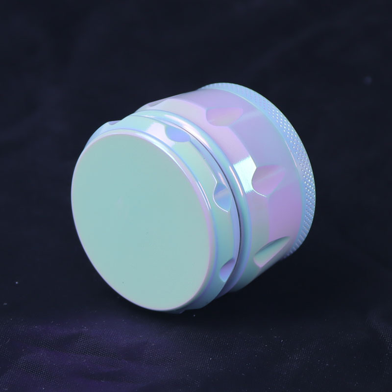 Iridescent Color 4 Parts Mini Size 1.66 Inches Solid Top Drum shaped Square Teeth Zinc CNC Manual Herb Crusher