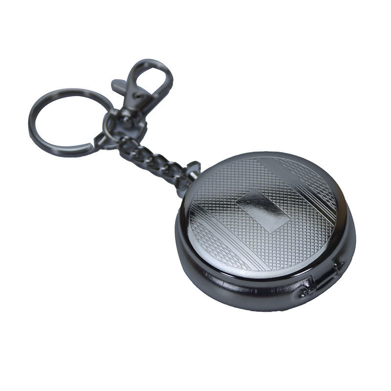 Mini Size Portable Push Type Spring Flip Lid Round Embossing Metal Ashtray With Key Chain