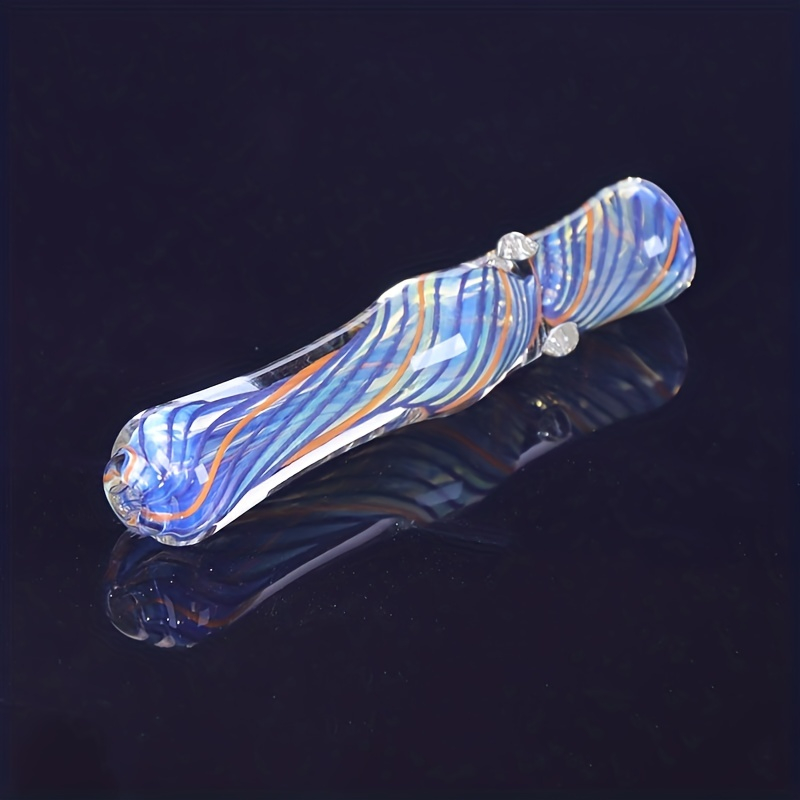Random 4 Inches Inside Spiral Pattern Pyrex Smoking Glass Chillum With Outdoor Anti Shock and Anti Drop Plastic Box