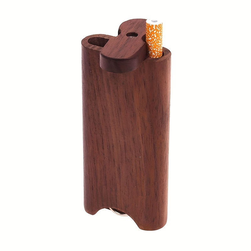 4 Inches Universal Twist Top 3" Cigarette Shaped Walnut Wooden Smoking Tobacco Dugout With Stainless Steel Poker