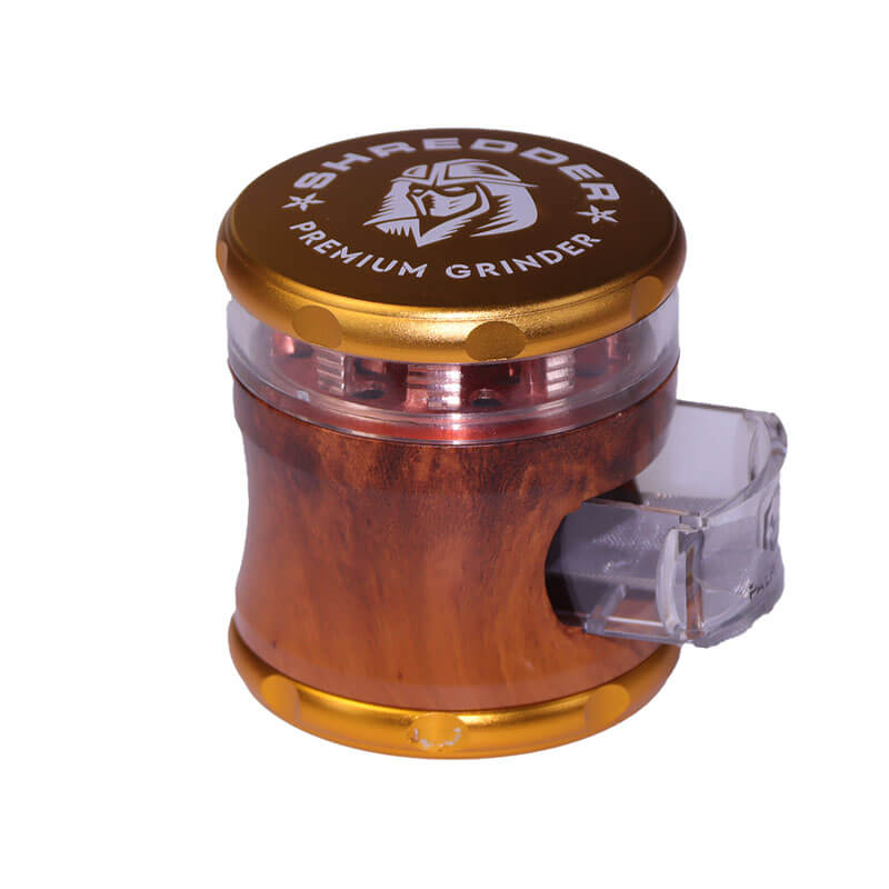 Herb Shredder 2.5 Inches Push Type Drawer Waist Shaped Imitation Wood Grain Visible Teeth 4 Layer Metal Weed Grinders With Gift Box