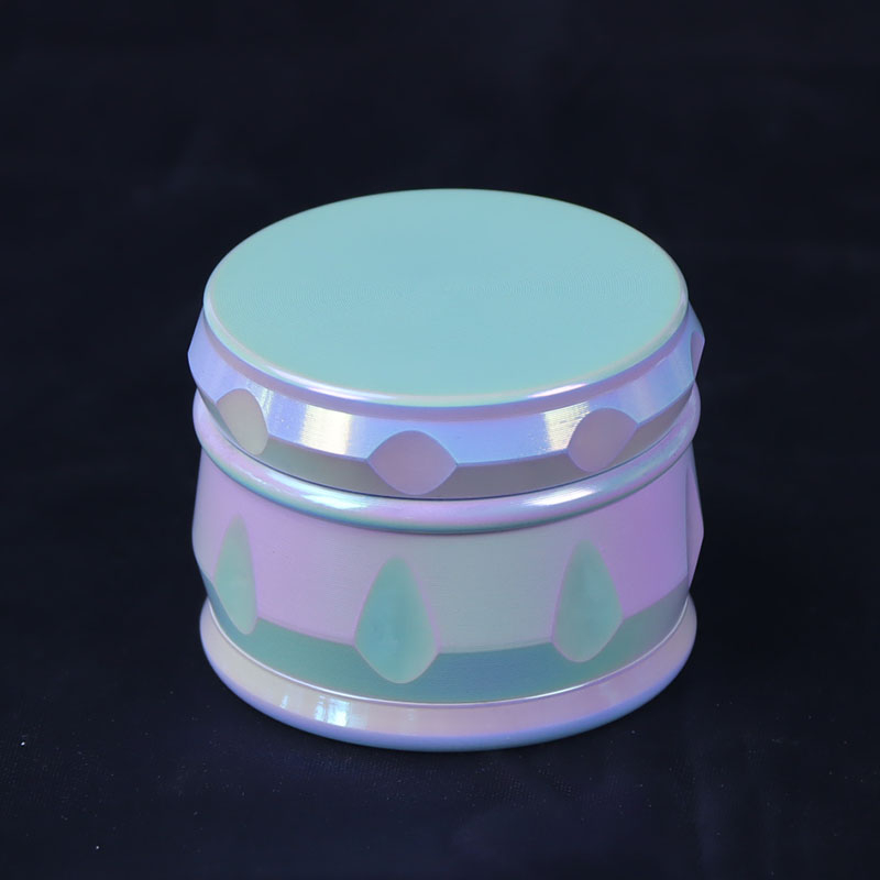 Rainbow Color 4 Parts Media Size 2 Inches Solid Top Drum shaped Square Teeth Zinc CNC Manual Herb Shredder