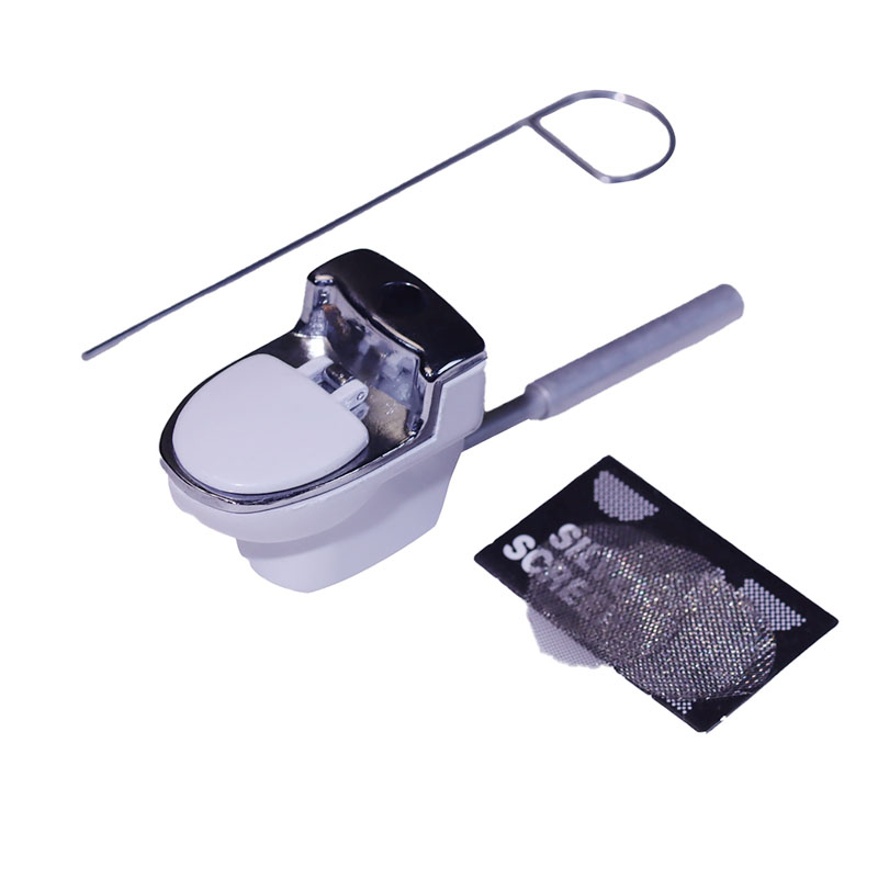 White Toilet Shaped Flip Top Removable Metal Tobacco Pipes With Pipe Screen And Poker