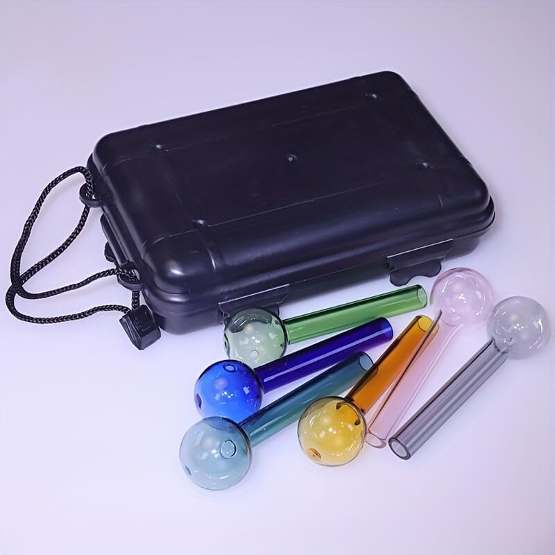 Colorful 4 Inches Spherical Pyrex Smoking Glass Oil Burners Outdoor Shock Proof And Drop Proof Portable Plastic Box 6 Color Length 