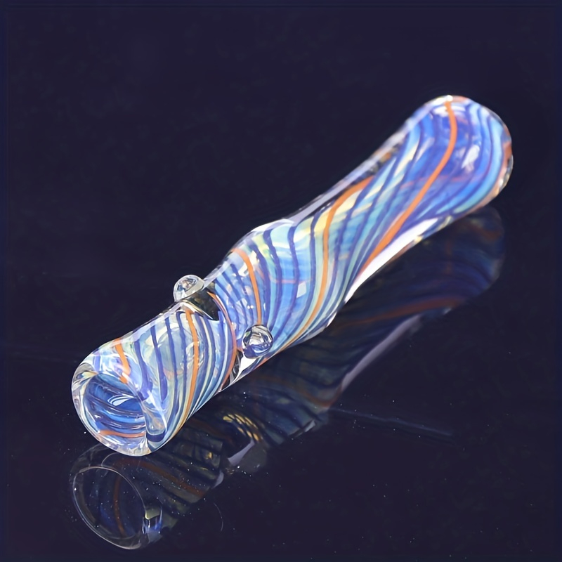 Random 4 Inches Inside Spiral Pattern Pyrex Smoking Glass Chillum With Outdoor Anti Shock and Anti Drop Plastic Box