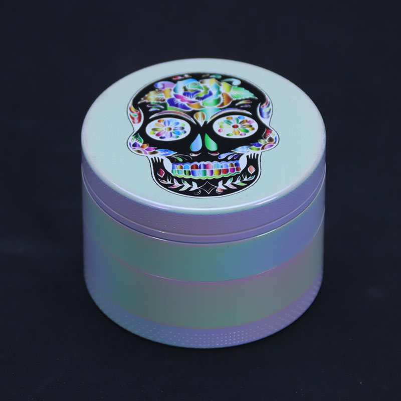 Popular Size Iridesent Color 4 Parts 2 Inches Solid Top Cover Weird Design Theme Cylindrical Shaped Diamond Teeth Manual Zinc CNC Weed Crushers