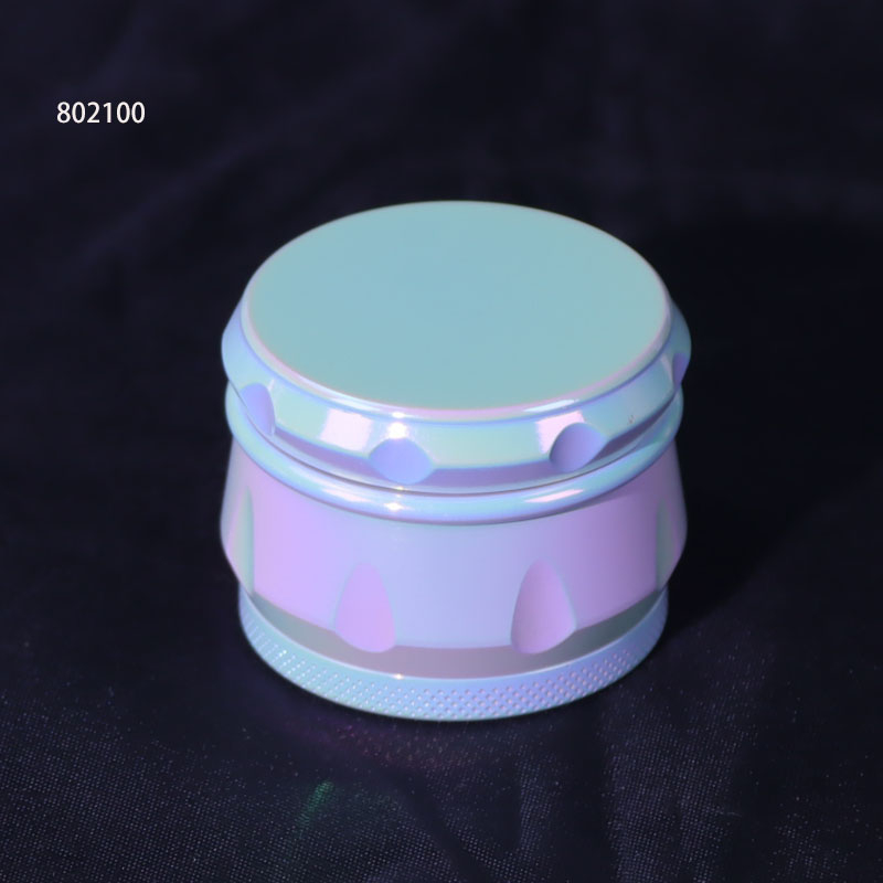 Iridescent Color 4 Parts Mini Size 1.66 Inches Solid Top Drum shaped Square Teeth Zinc CNC Manual Herb Crusher