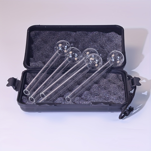 5 Pcs Per Pack 6 Inches Spherical Borosilicate Smoking Glass Oil Burners With Outdoor Shock Proof And Drop Proof Portable Plastic Box