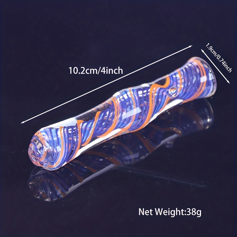 Random 4 Inches Inside Spiral Pattern Pyrex Smoking Glass Chillum With Outdoor Anti Shock and Anti Drop Plastic Box