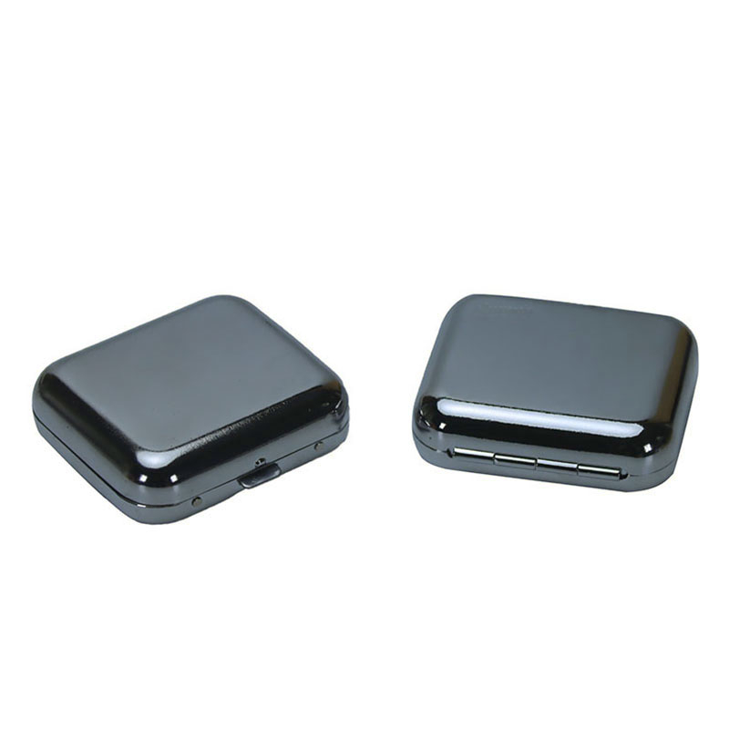 Mini Size Portable Push Type Spring Flip Lid Square Metal Mirror Finishing Ashtray