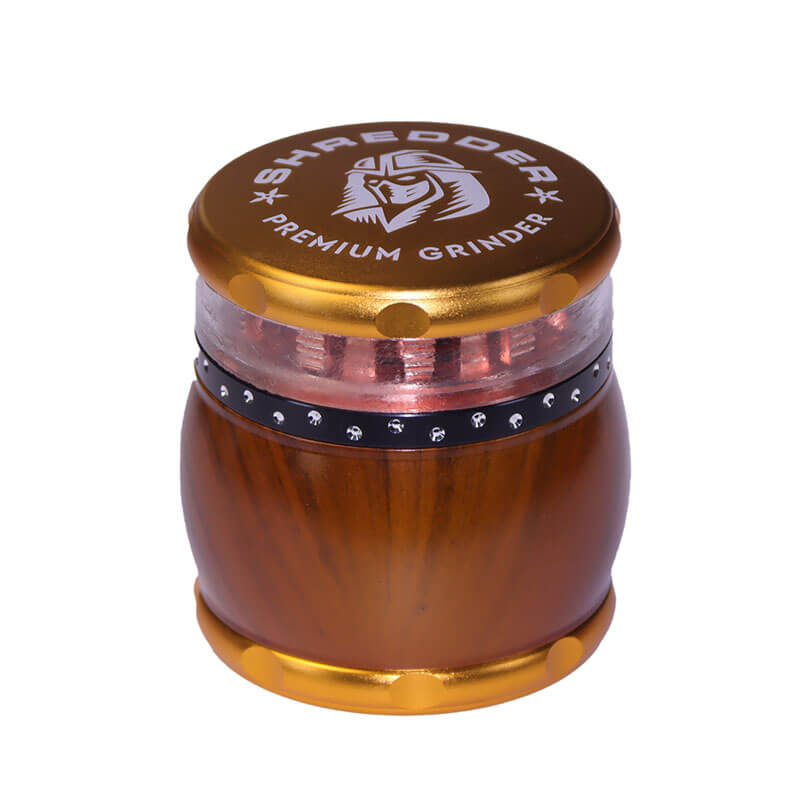 Herb Shredder 2.5 Inch Magnetic Lid Drum Shaped Imitation Wood Grain Visible Tooth Engraving Center Ring 4 Layer Metal Tobacco Grinders With Gift Box