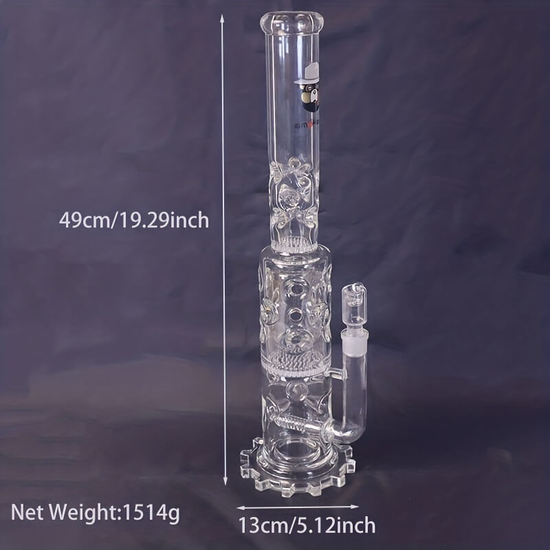 Tall 19.5" Multi-layer Filter Thickened Gear Shaped Base High Borosilicate Glass Bong with 19 Female Joint