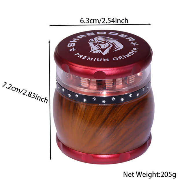 Herb Shredder 2.5 Inch Magnetic Lid Drum Shaped Imitation Wood Grain Visible Tooth Engraving Center Ring 4 Layer Metal Tobacco Grinders With Gift Box