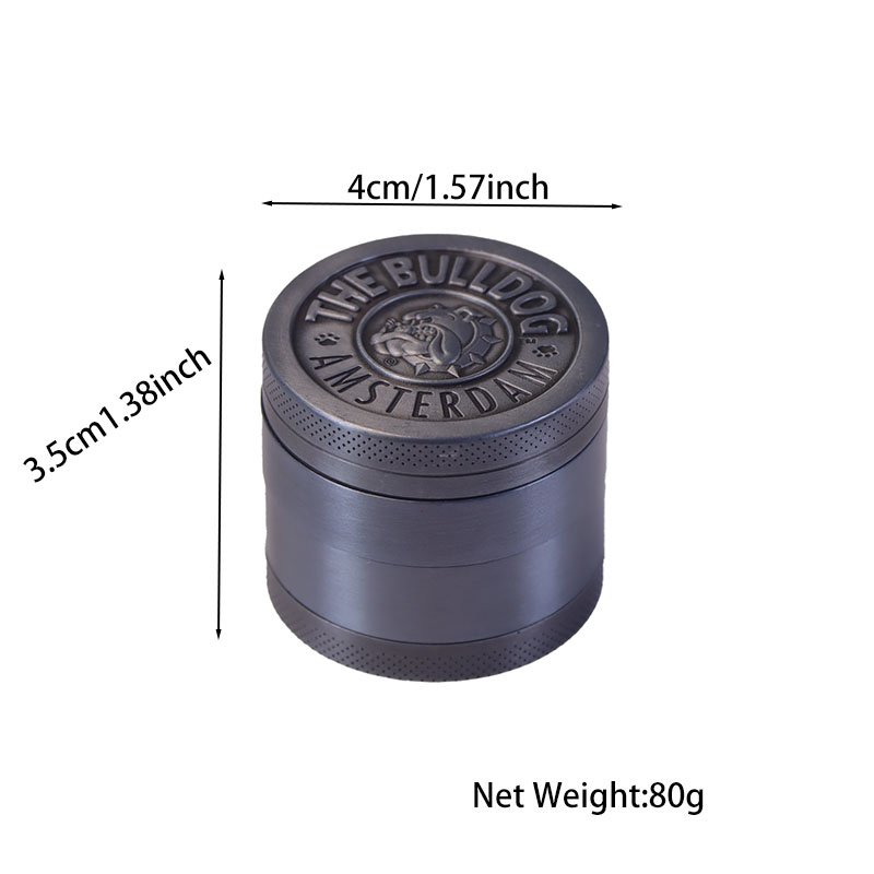 1.6 Inches 4 Layers Square Teeth Cylindrical Solid Embossed Puppy Top Zinc Alloy Spice Grinders