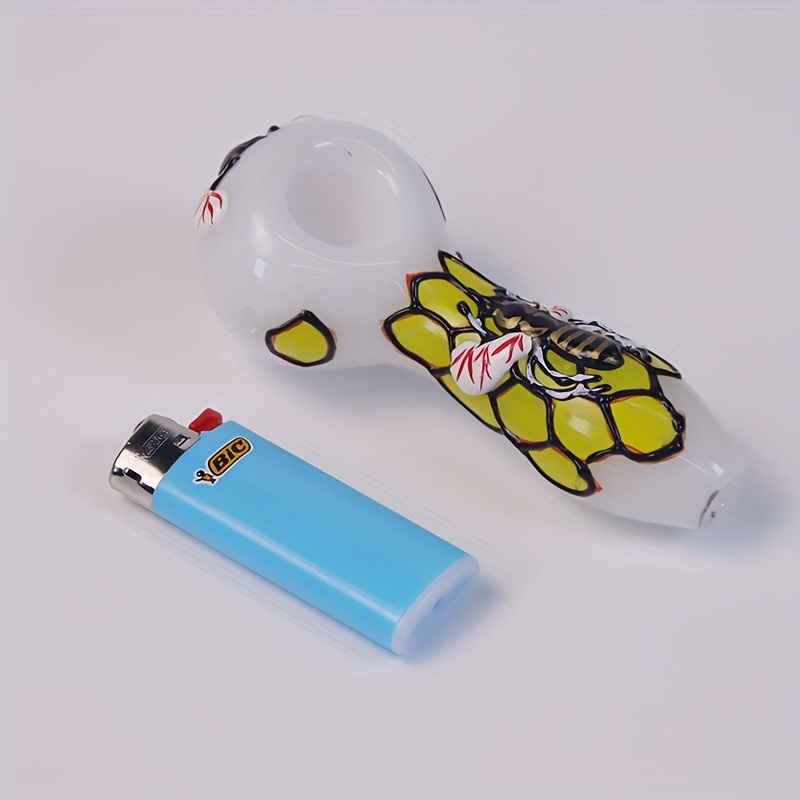 4 Inches Painted Honey Bee white Jade Borosilicate Glass Smoking Pipes With Outdoor Shock Proof And Drop Proof Portable Plastic Box Length 