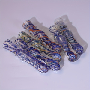 Random 4 Inches Inside Spiral Pattern Pyrex Smoking Glass Chillum With Outdoor Anti Shock and Anti Drop Plastic Box