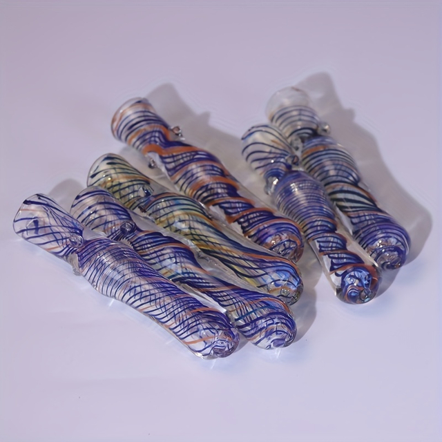 Random 4 Inches Inside Spiral Pattern Pyrex Smoking Glass Chillum With Outdoor Anti Shock and Anti Drop Plastic Box