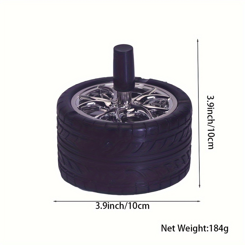 4" Diameter Push Type Potating Top Tire Shaped Plastic Metal Spin Ashtray 2