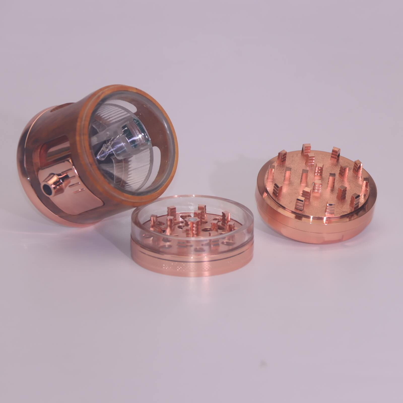 4 Parts Imitation Wood Bamboo Root Shape Metal Teeth Window Manual Switch Tobacco Pouring Cabin Vibrating Herb Grinder with Light