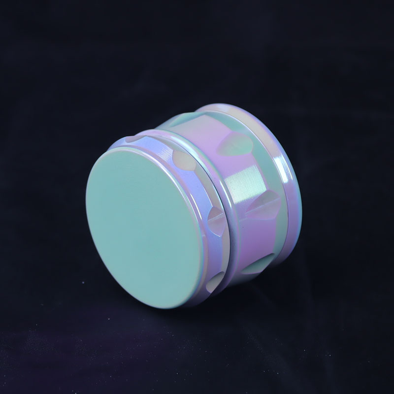 Rainbow Color 4 Parts Media Size 2 Inches Solid Top Drum shaped Square Teeth Zinc CNC Manual Herb Shredder