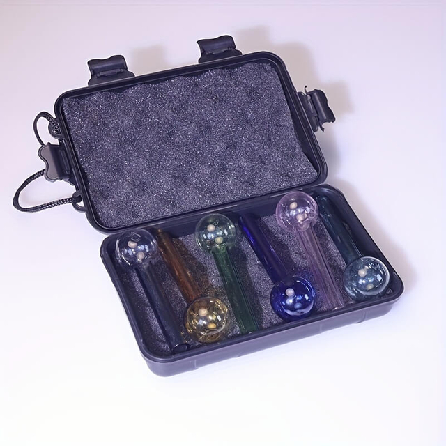 Colorful 4 Inches Spherical Pyrex Smoking Glass Oil Burners Outdoor Shock Proof And Drop Proof Portable Plastic Box 6 Color Length 