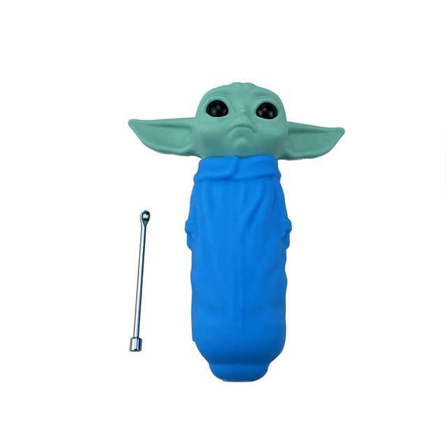 5 Inches Star Wars Yoda Shaped Glass Bowl Silicone Tobacco Smoking Pipes With Metal Spoon