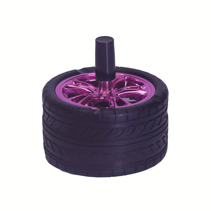 4" Diameter Push Type Potating Top Tire Shaped Plastic Metal Spin Ashtray 2