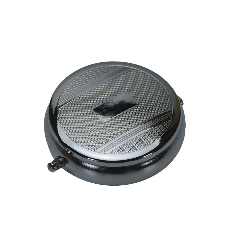 Mini Size Portable Push Type Spring Flip Lid Round Embossing Metal Ashtray