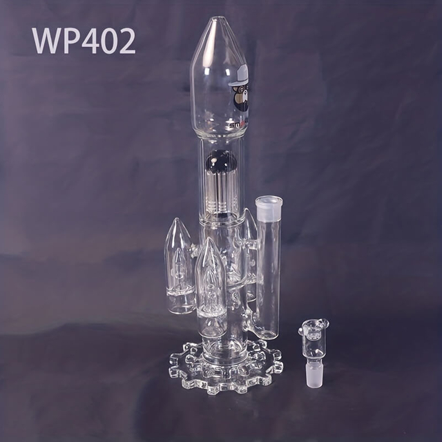 Tall 16" Rocket Shaped Multi Perculator Inside High Borosilicate Thickness Gear Shaped Base Glass Bongs with 19 Female Joint