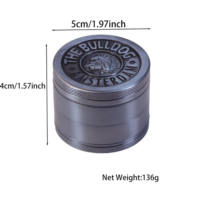 2 Inches 4 Layers Square Teeth Cylindrical Solid Embossed Puppy Upper Cover Zinc Alloy Tobacco Grinders