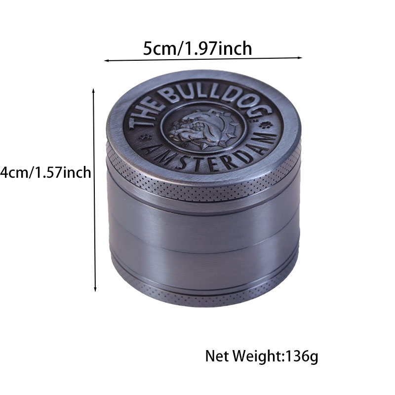 2 Inches 4 Layers Square Teeth Cylindrical Solid Embossed Puppy Upper Cover Zinc Alloy Tobacco Grinders