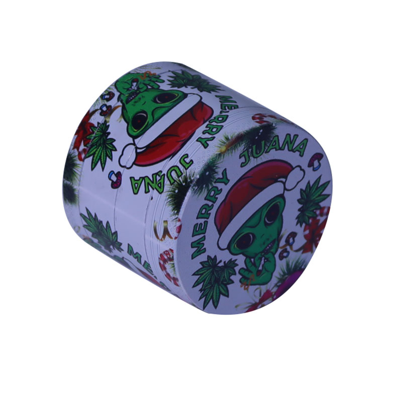 Whole Body UV Printed 4 layers 1.6 Inches Solid Upper Cover Cylindrical Diamond Shaped Teeth Christmas Theme Zinc CNC Manual Grinders