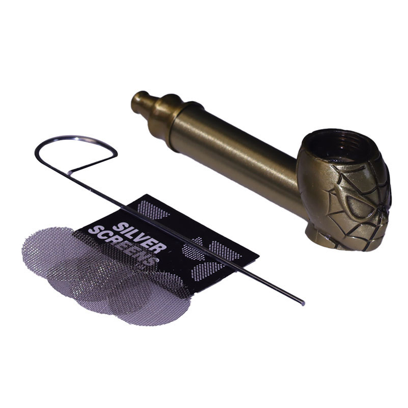 Length 3.5 Inches Bronze Antique Silver Spiderman Shaped Tobacco Pipes With Pipe Screen Pack and Stainless Steel Poker