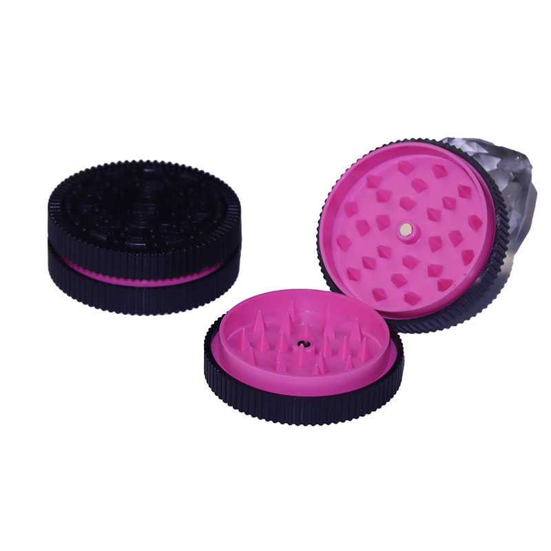 2.3 Inches 2 Parts Magnetic Tines Teeth Oreo Biscuit Shaped Plastic Herb Grinders