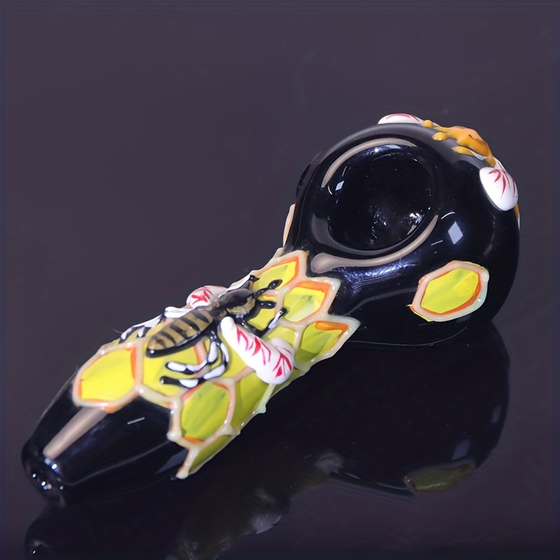 4 Inches Painted Honey Bee white Jade Borosilicate Glass Smoking Pipes With Outdoor Shock Proof And Drop Proof Portable Plastic Box Length 