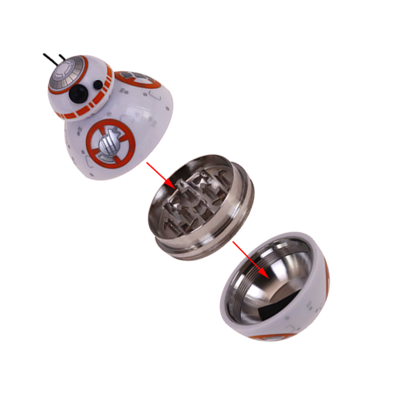 Tall 2.87 Inches 3 layers Diamond Shaped Teeth Star Wars White Robot Shaped Zinc Alloy Herb Grinders