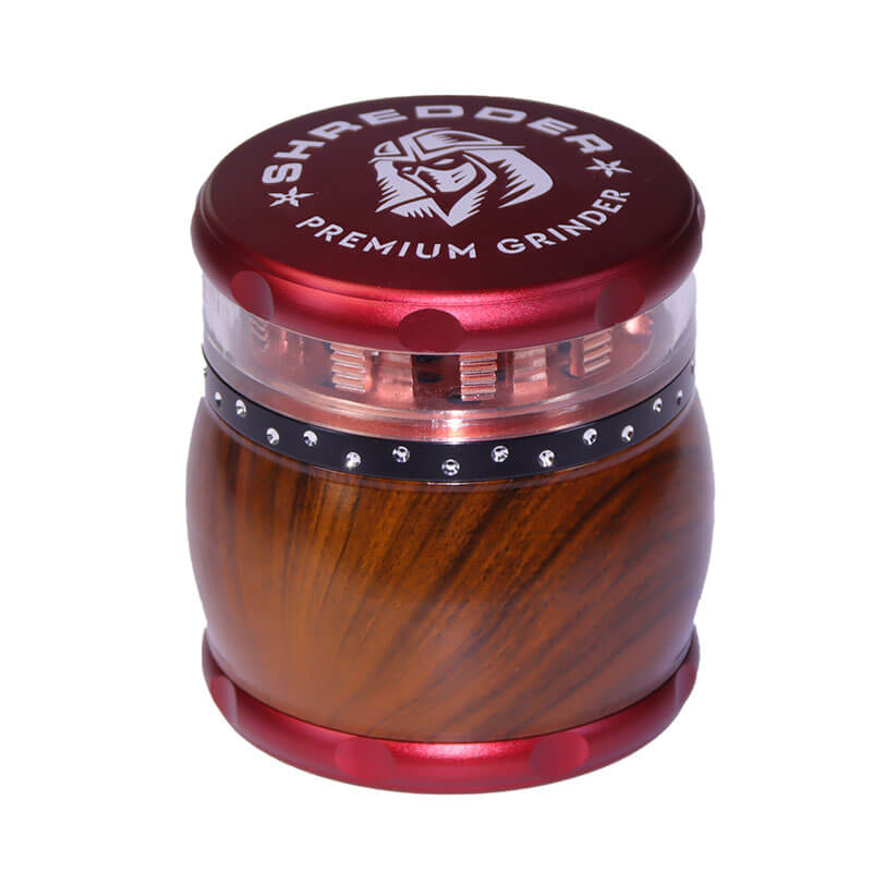 Herb Shredder 2.5 Inch Magnetic Lid Drum Shaped Imitation Wood Grain Visible Tooth Engraving Center Ring 4 Layer Metal Tobacco Grinders With Gift Box