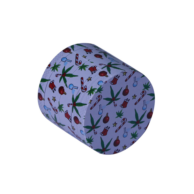 Whole Body UV Printed 4 layers 1.6 Inches Solid Upper Cover Cylindrical Diamond Shaped Teeth Christmas Theme Zinc CNC Manual Grinders