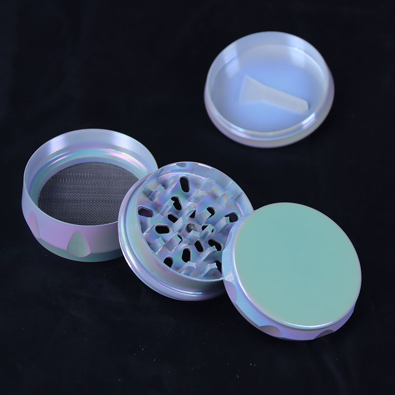 Rainbow Color 4 Parts Media Size 2 Inches Solid Top Drum shaped Square Teeth Zinc CNC Manual Herb Shredder